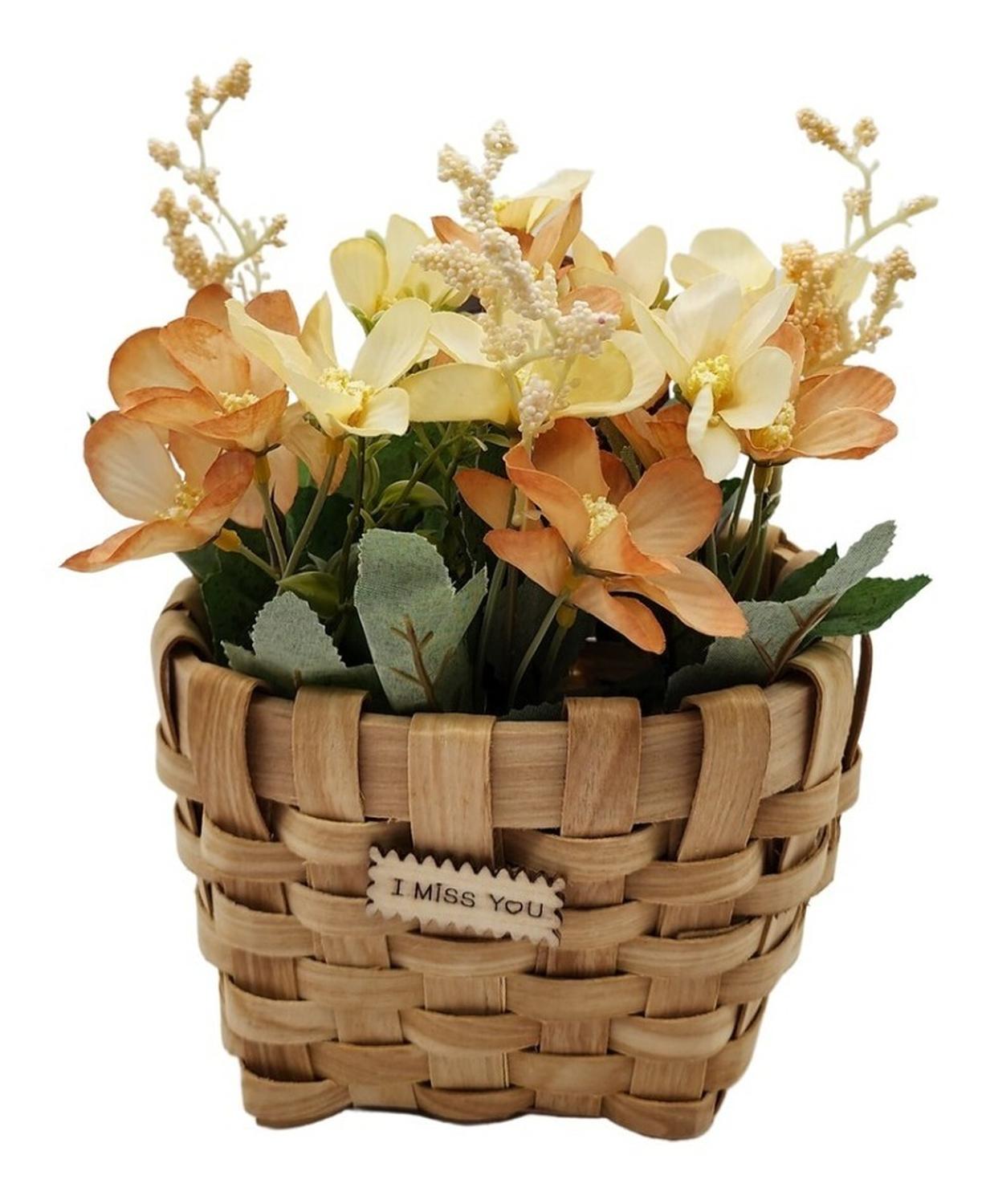 Fliperex - Planta Artificial Macetero Mimbre Flores Amarillas Naranjas