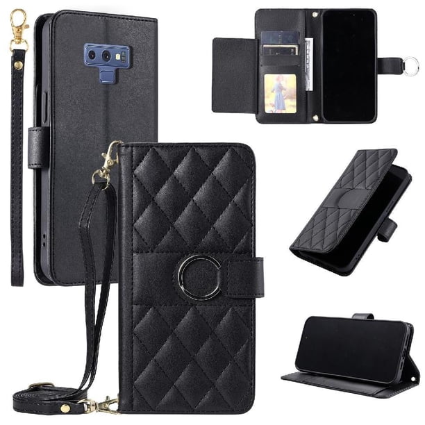 Funda tipo billetera FOXDOCK para Samsung Galaxy Note 9 – Tapa abatible con correa para mujer