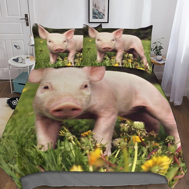 Juego De Funda Nórdica Con Diseño De Cerdos 3d Funda Nórdica Con Diseño De Animales Adorables Juego De Ropa De Cama De 3 Piezas Para Niños Y Niñas Con Cierre De Cremallera Suave Y Cómod