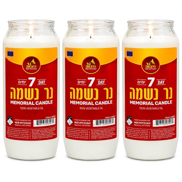 Vela Ner Mitzvah de 7 Días, Pack de 3, Kosher, Conmemorativa