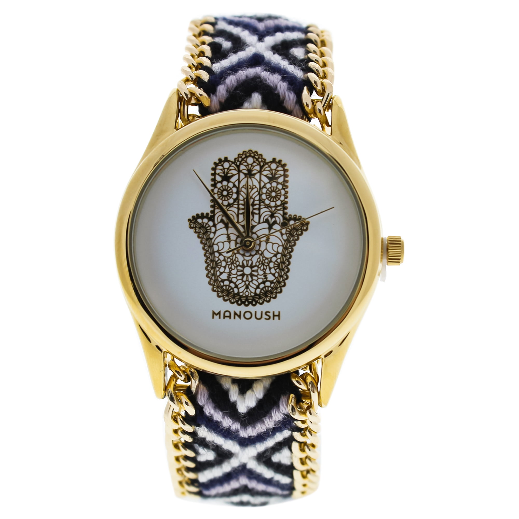 Manoush - Mano Mshhiwh Hindu - Reloj Con Correa De Nailon Dorado/negro De Para Mujer - Reloj