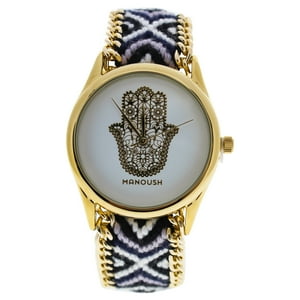 Manoush - Mano Mshhiwh Hindu - Reloj Con Correa De Nailon Dorado/Negro De Para Mujer - Reloj