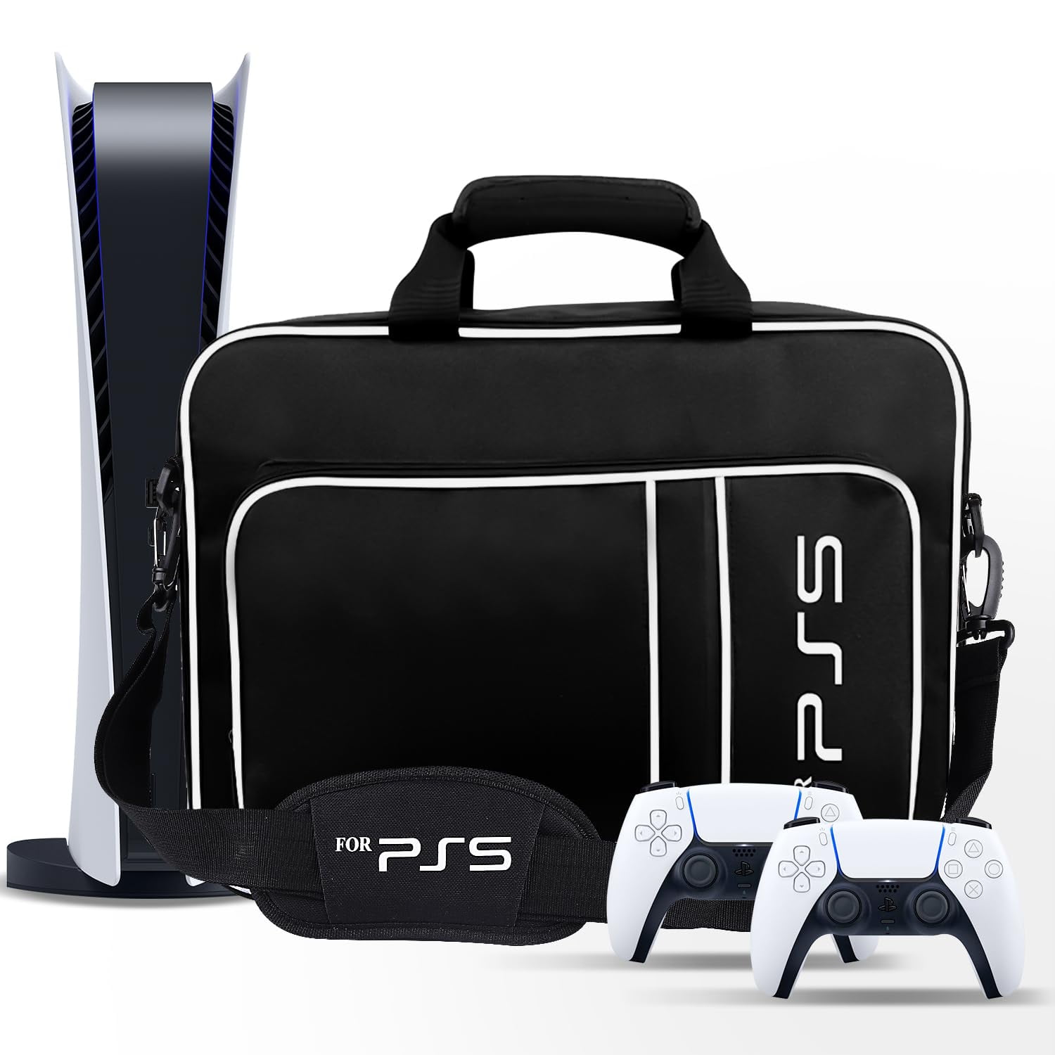 Genérico - Ps5 Maleta Ps5 Estuche Protector Bolso Es Adecuado Para Ps5 Cd / Versión Digital De La Consola, Controlador, Tarjeta De Juego, Auriculares Y Otros Accesorios-negro Blanco