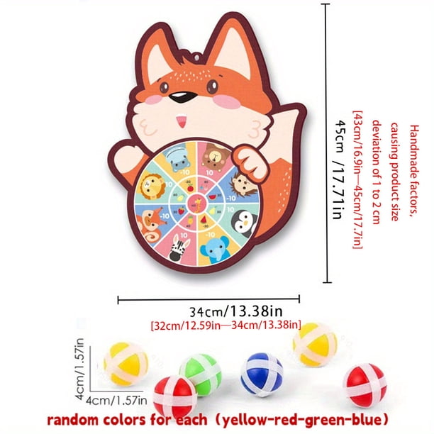 Set With 6 Sticky Balls And A Hook Kids Sticky Ball Dart Target Board Cartoon Animal Target Game(Foxes, Elephants, Dinosaurs) Outdoor Sports Indoor Cloth Toys Educational Board Games