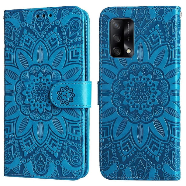 Funda tipo cartera FOXDOCK para OPPO Reno 6 Lite , diseño girasol en relieve, cuero PU, cierre magnético, soporte y tarjetero