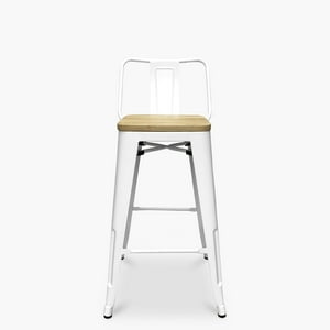Form Design - Taburete Medio 66 Tolix Asiento Madera C/ Resp Blanco