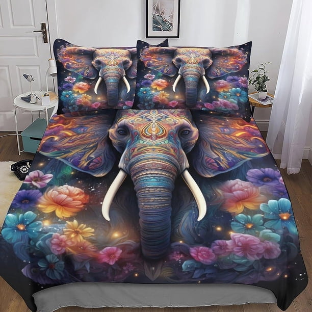 Funda nórdica de elefante para niños, ropa de cama 3D, funda de edredón con estampado creativo para niñas, niños y adolescentes con almohada, 3 piezas, microfibra suave.