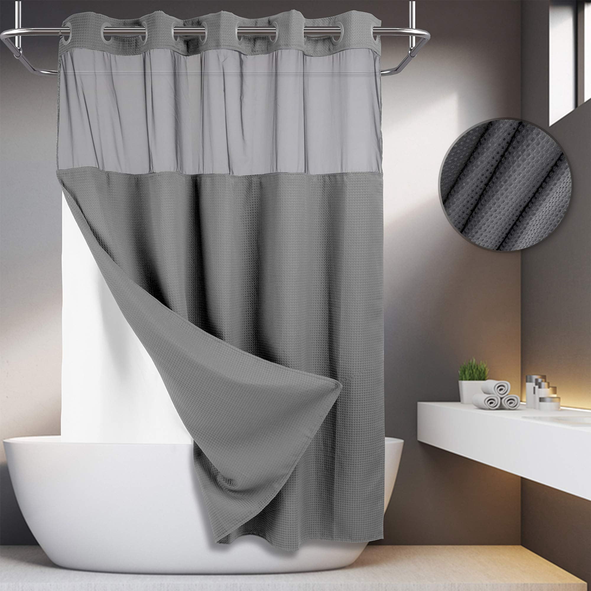 Cortina De Ducha River Dream Dotted Waffle Weave 180 X 200 Cm, Color Gris