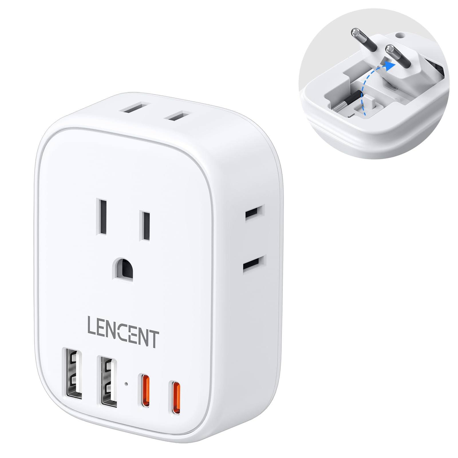 Adaptador De Enchufe De Viaje Lencent De Ee. Uu. A Europa Tipo C Con 4 Enchufes