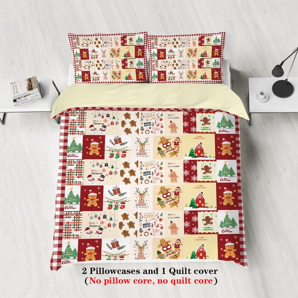 x539 Bed SheetsChristmas Cartoon Gingerbread Theme Printed Bedding Set,For Bedroom, Guest Room 3-Piece Bedding Set (1 Duvet Cover + 2 Pillow Shams) nj539
