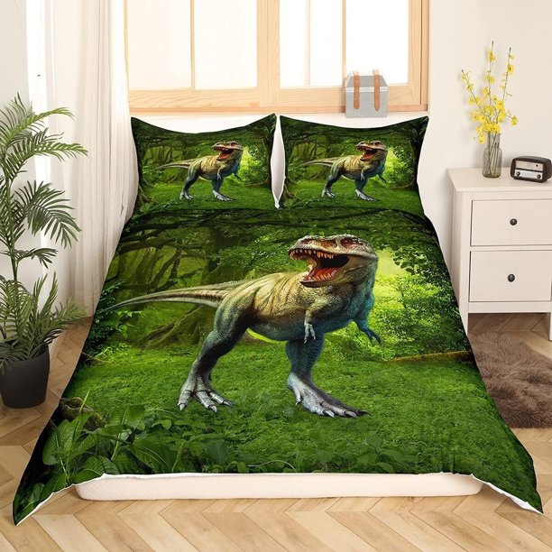 Set Boys Original Tree Duvet Cover Jurassic Animal Duvet Cover3-Piece Bedding Set (1 Duvet Cover + 2 Pillow Shams)