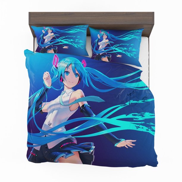 Hatsune Miku Anime Girl Vocaloid Long Hair Quilt Duvet Cover Set Home Textiles3-Piece Bedding Set