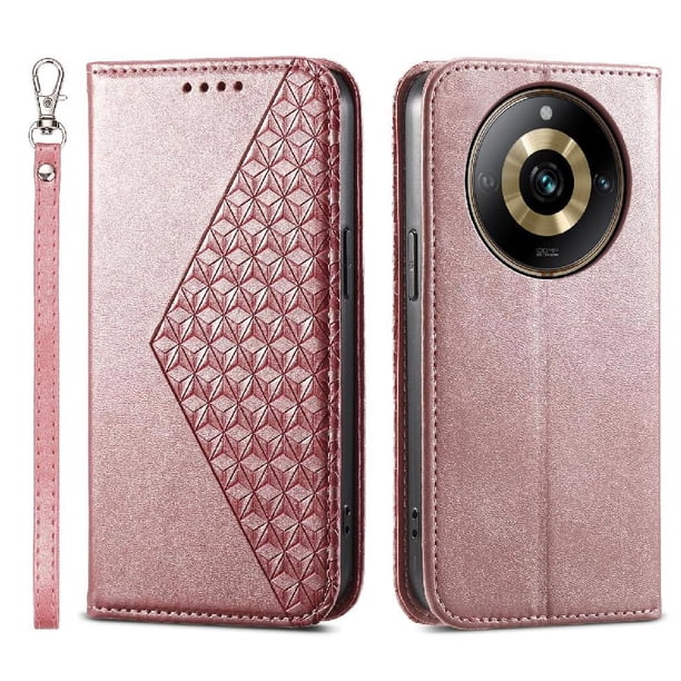 Funda Flip FOXDOCK para Realme 11 Pro , Estilo Billetera con Diseño Rombo, Correa de Mano y Soporte, Uso Diario