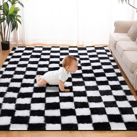 Alfombra Toohub Supersuave, 150 X 240 Cm, Color Blanco Y Negro