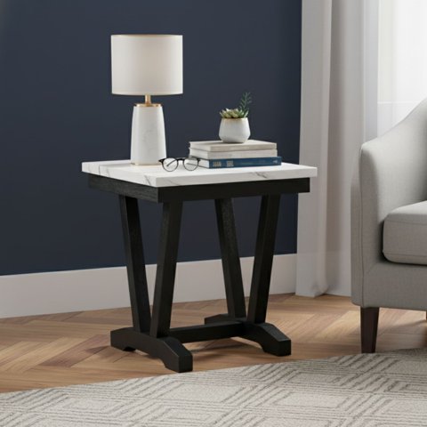 Daniels - Mesa Lateral Moderna Mármol Rodeus Blanca