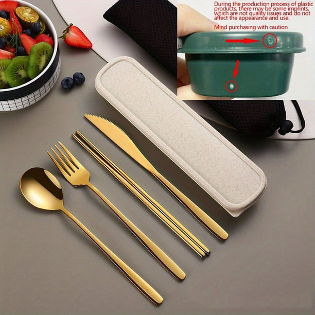 Set, 304 Stainless Steel Portable Gift Cutlery Set Korean Cutlery Knife Fork Spoon Chopsticks Four Piece Set Portable