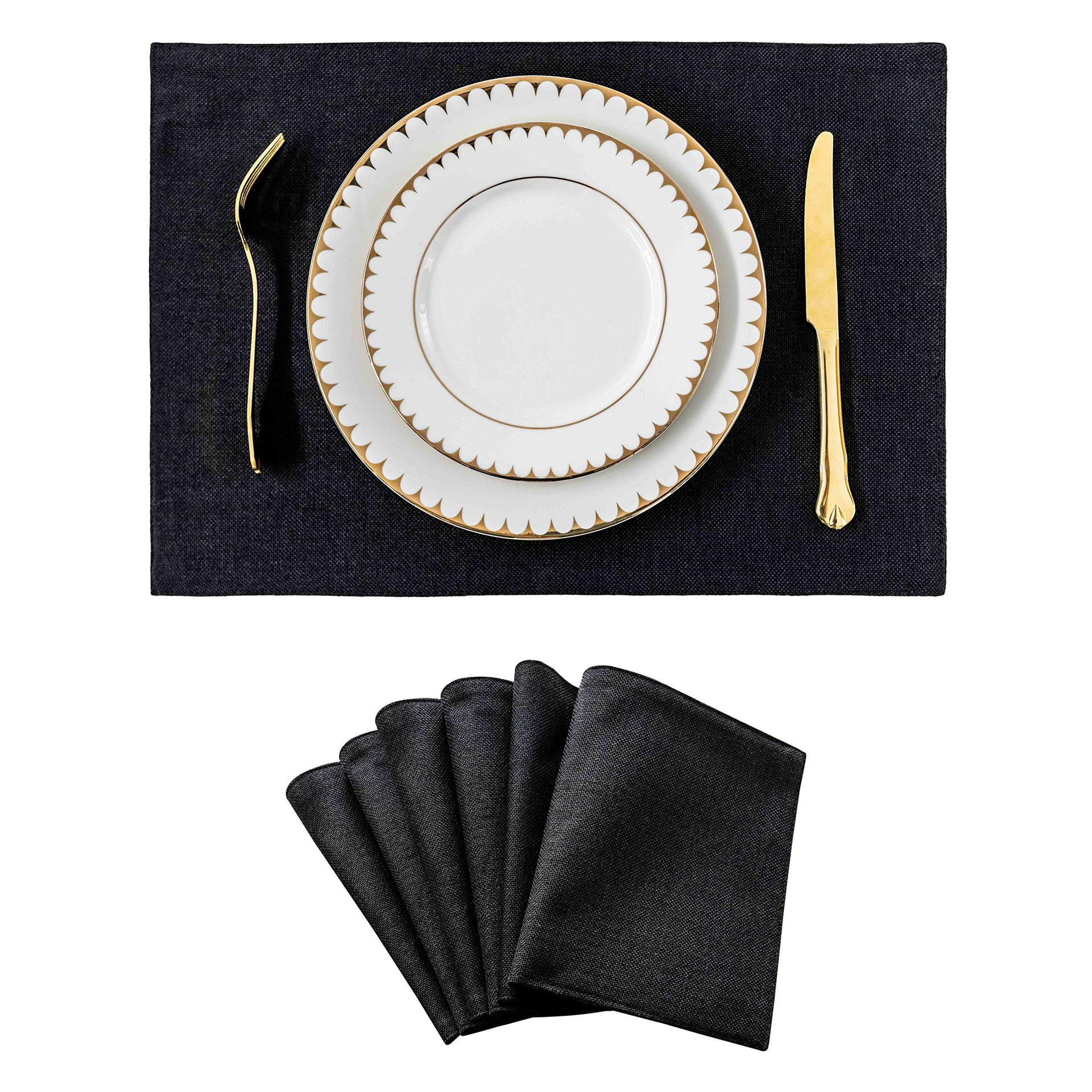 Xmhytop Juego De 6 Manteletes Individuales Texturizados Clásicos, Resistentes A Manchas, Ideal Para Barbacoas Y Mesas De Comedor, Estilo E, 48*33cm, Negro