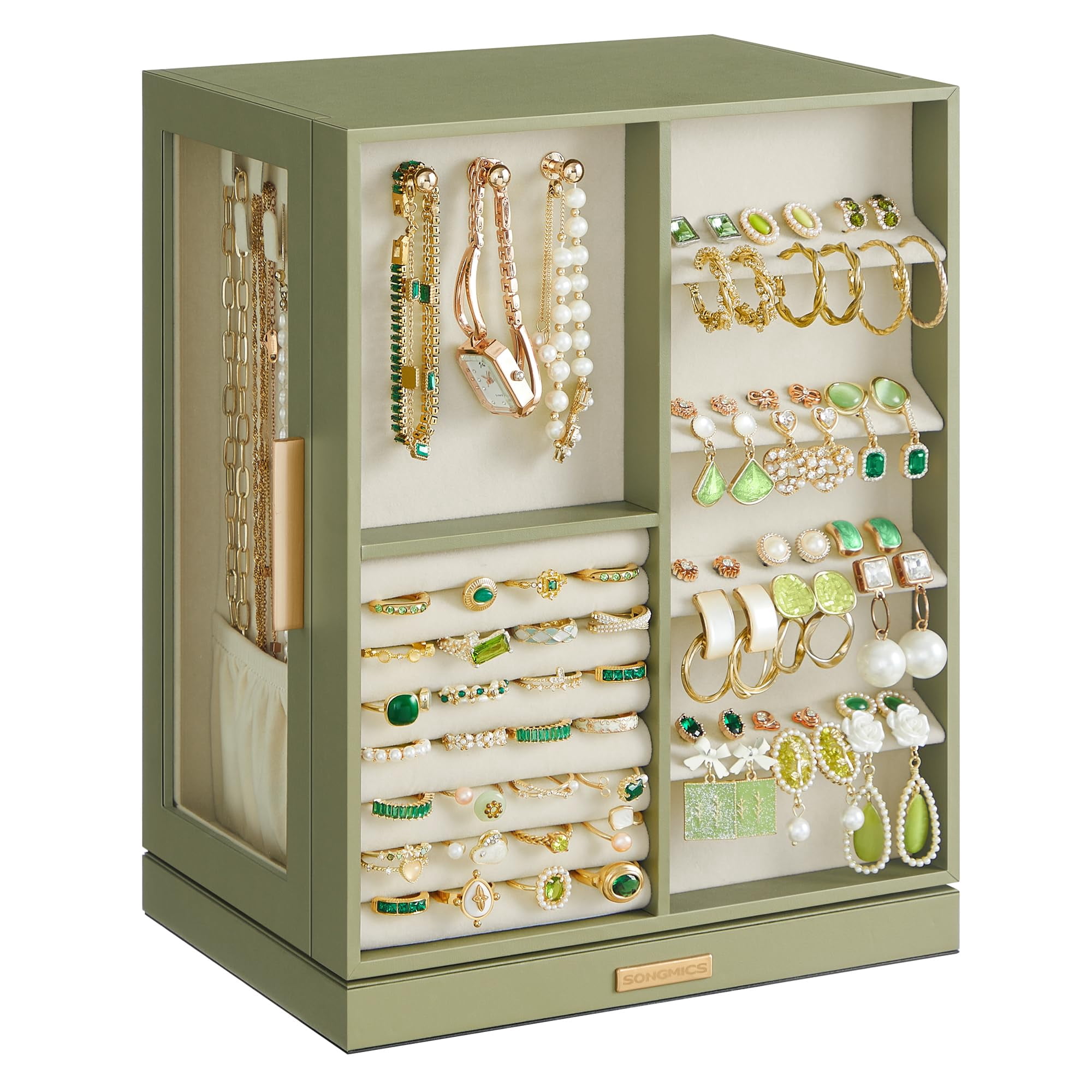 Joyero Songmics Que Gira 360° Con 5 Cajones, Color Verde Laurel