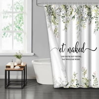 Lvrlvr 1 Pieza Cortina De Ducha Con Frase “Get Naked” Y Hojas Colgantes Acuarelas, Color Blanco Y Verde, Estilo Bohemio Divertido, Tamaño 180X180 Cm + 12 Ganchos De Tipo C