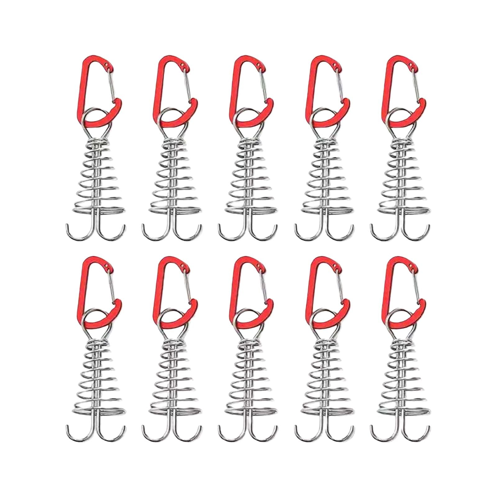 Magideal - 10 Uds. Estacas Portátiles Para Campaña, Cvija De Ancje Para Cubierta Con Herramienta De Hebil De Resorte, Pinzas De Mosquetón Para , Rojo