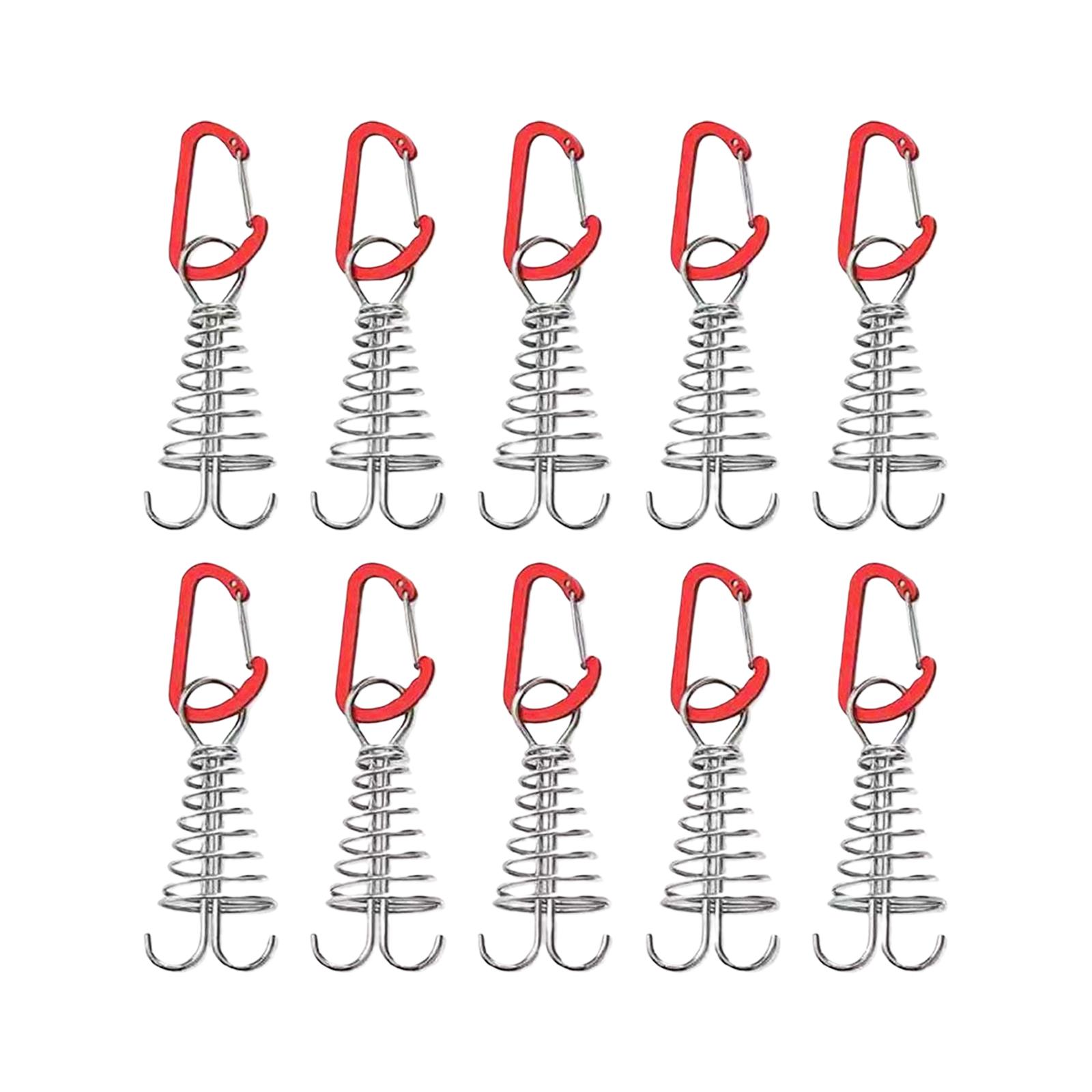 Magideal - 10 Uds. Estacas Portátiles Para Campaña, Cvija De Ancje Para Cubierta Con Herramienta De Hebil De Resorte, Pinzas De Mosquetón Para , Rojo