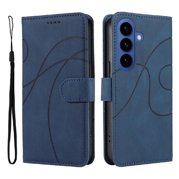 Funda tipo cartera con tapa para Samsung Galaxy S26 Plus con tarjetero, soporte y cubierta magnética Azul