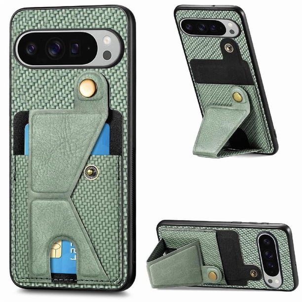 Funda Resistente para Google Pixel 9 Pro XL con Tarjetero y Soporte, Diseño Magnético Verde