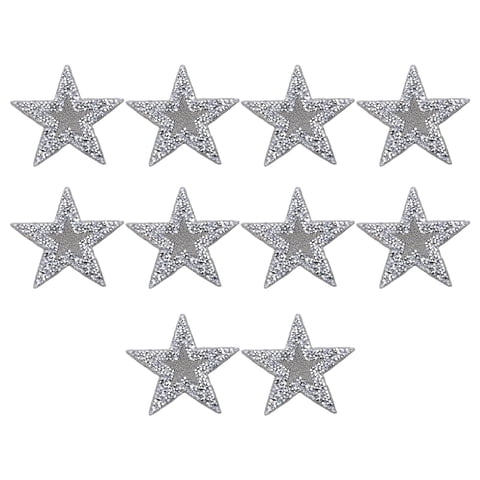 Magideal - 10 Piezas De Parches De Estrella De De Imitación Apliques De Hierro En Pegamento En Insignias Decorativas Para Manualidades Diy , Plata