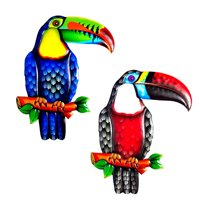 Magideal - 2 Piezas Decorativas De Metal Para Decoración De Pared De Pájaros, Estatua Estética, Adornos Artesanales, Figura De Tucán Colgante Para Jardín, Hogar,