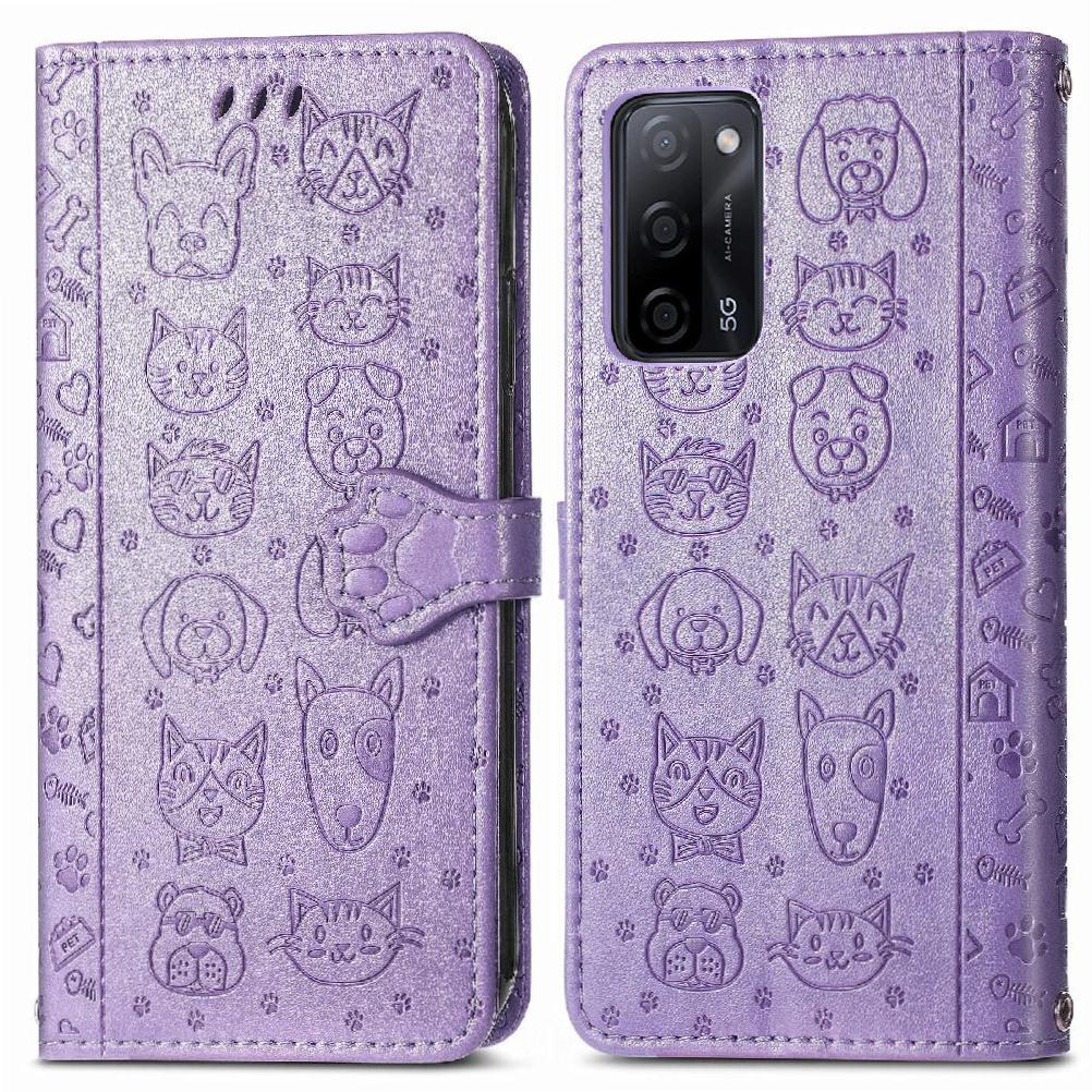 Funda Cartera Foxdock Para Oppo A55 5G , Flip Pu Con Relieve De Gatos Y Perros, Tarjetero Y Soporte