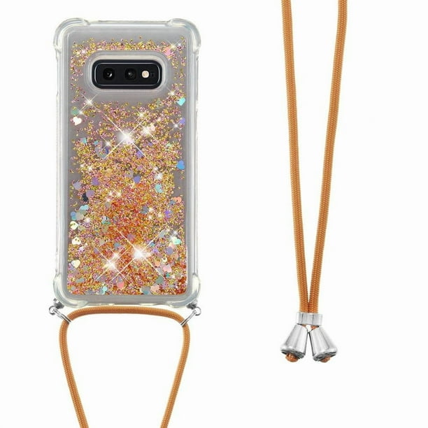 Funda FOXDOCK para Samsung Galaxy S10e con Cuerda Ajustable, Brillo Líquido, Protección Antigolpes y Lente – Ideal para Regalo