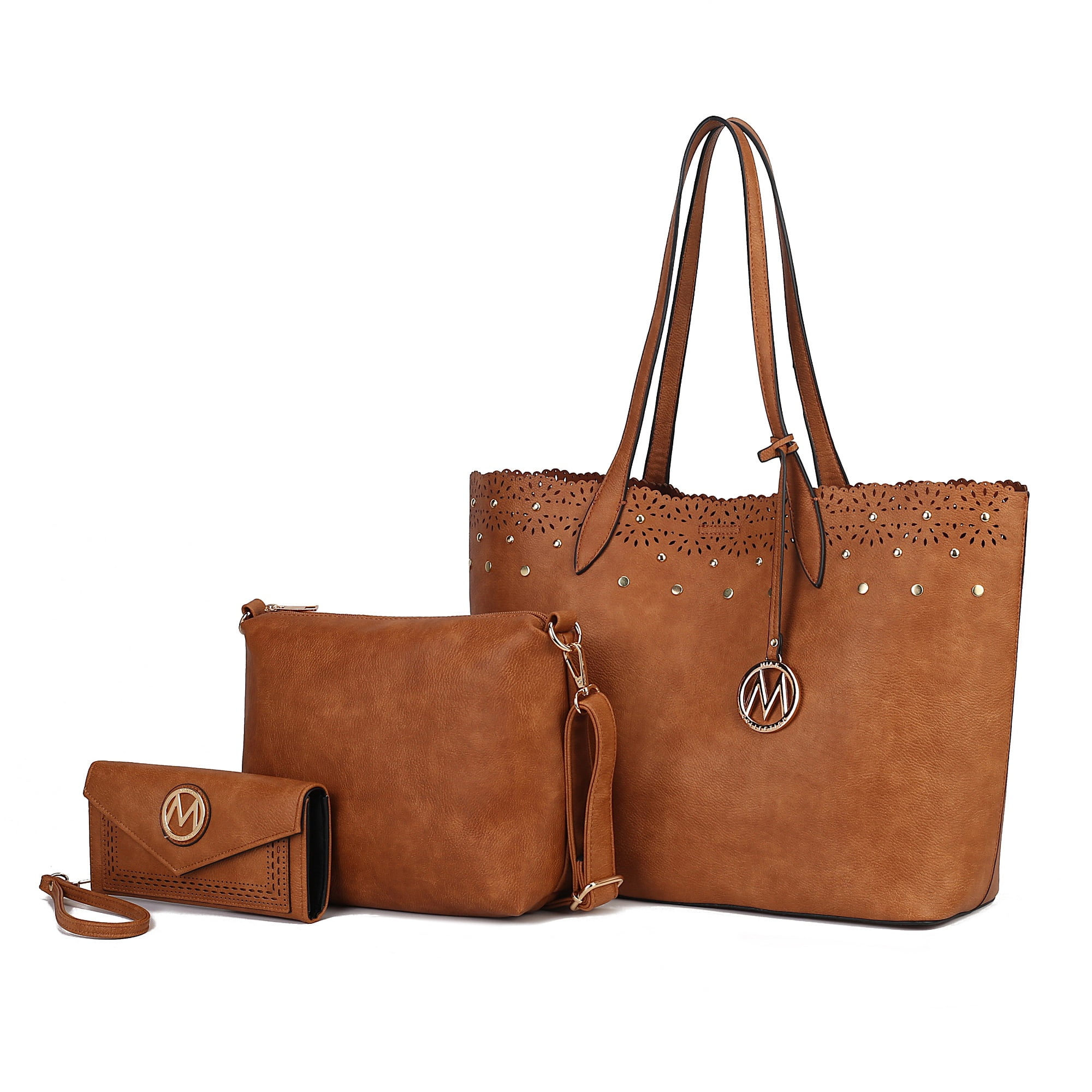 Set De 3 Piezas Mkf Collection - Mariahna, Bolso Tote Para Compras, Bolso Cruzado Y Billetera A Juego Para Mujeres - Cognac