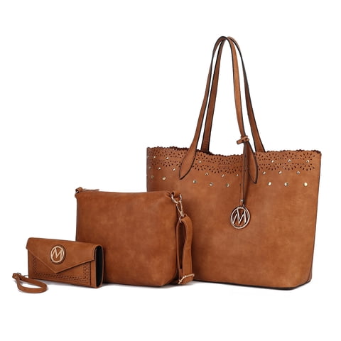 Set De 3 Piezas Mkf Collection - Mariahna, Bolso Tote Para Compras, Bolso Cruzado Y Billetera A Juego Para Mujeres - Cognac