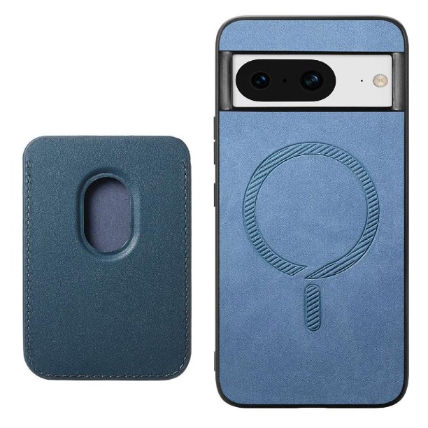 Funda de Cuero Magnética con Tarjetero para Google Pixel 8 Cubierta Delgada Azul