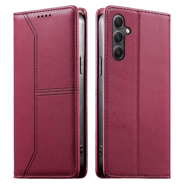 Funda tipo cartera con bloqueo RFID para Samsung Galaxy A34 5G cubierta magnética de cuero con tapa y soporte Rojo