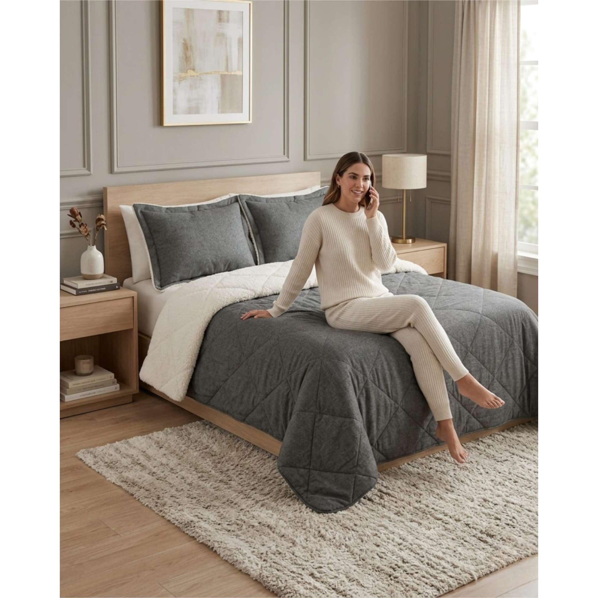 Mylhogar - Plumon De Microfibra Embossed Sherpa King