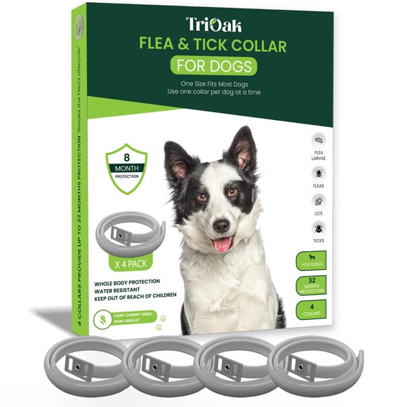 Collar preventivo contra pulgas y garrapatas TriOak, ajustable e impermeable