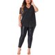 thumbnail image 2 of Agnes Orinda Blusas de Talla Grande para Mujeres con Lentejuelas Brillantes Hombro Descubierto Manga Corta Fiesta Blusas Básicas 1X Negro, 2 of 6