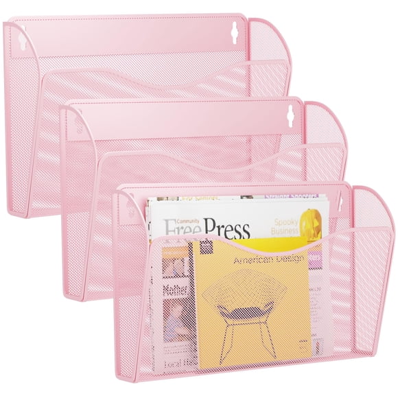 Organizador De Archivos De Pared De Malla Rosa Con 3 Compartimentos