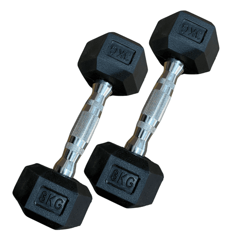 Linea Sport - Par De Mancuernas 3Kg C/U Total 6Kg Hexagonales De Caucho