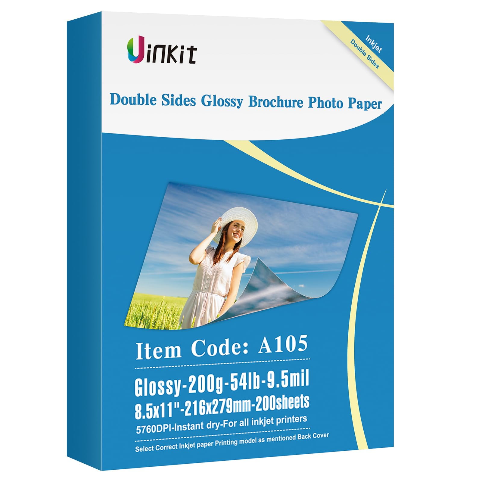 Papel Fotográfico Uinkit De Doble Cara Brillante, 8,5 X 11, 200 G/m², 200 Hojas