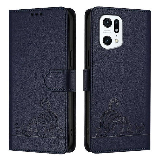 Funda tipo cartera FOXDOCK para OPPO Find X5 con soporte, ranuras, RFID, diseño de gato