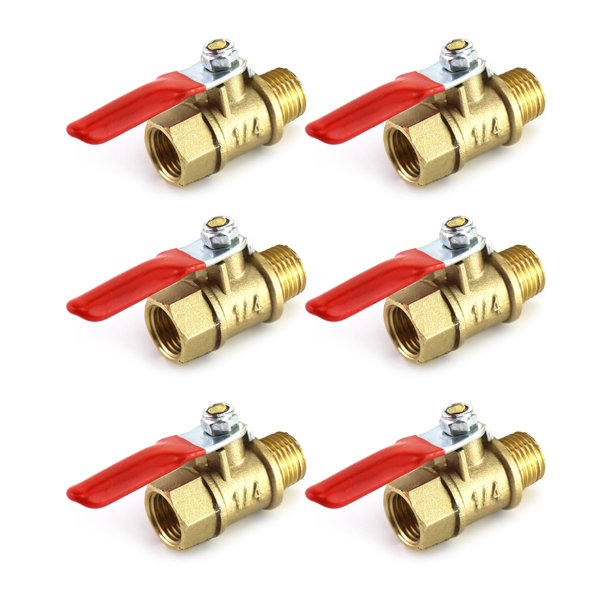 Interruptor de apagado QWORK 1/4 de latón de alta resistencia con válvula de bola, paquete de 6