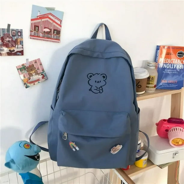 Girls School Bags for Teen Cute Cartoon White Nylon Middle Student Backpack Women