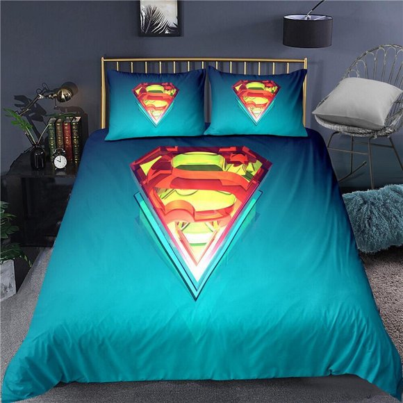Superman Logo Lake Blue 3 Quilt Duvet Cover Set Bedroom Decor Bedding 3-Piece Bedding Set (1 Duvet Cover + 2 Pillow Shams)