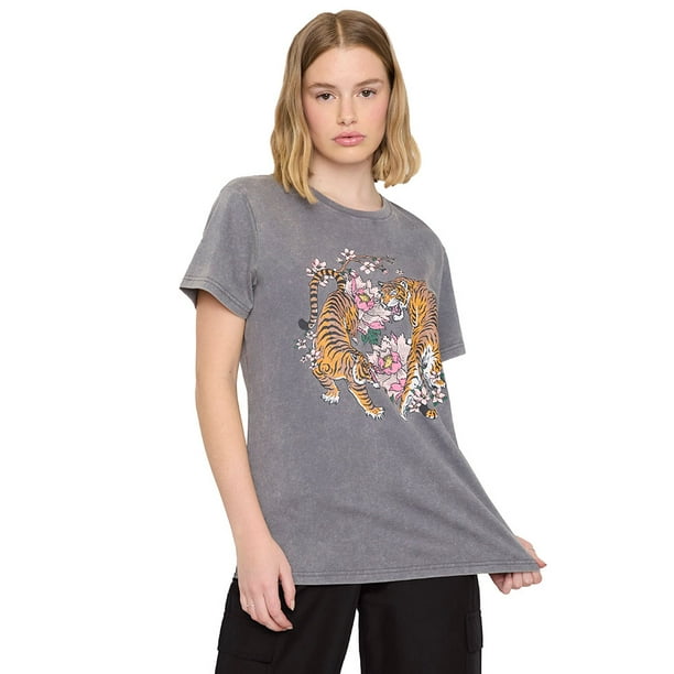 Polera Mujer Fun Oversize Gris Tigre Acid Wash Corona
