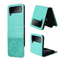 Funda Tipo Cartera Foxdock Para Samsung Galaxy Z Flip 3 , Diseño Girasol En Relieve, Cuero Pu, Cierre Magnético, Soporte Y Tarjetero