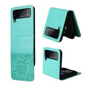 Funda Tipo Cartera Foxdock Para Samsung Galaxy Z Flip 3 , Diseño Girasol En Relieve, Cuero Pu, Cierre Magnético, Soporte Y Tarjetero
