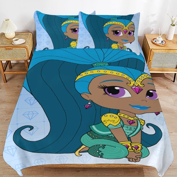 Shimmer And Shine Cartoon Bedding Sets Ultra Soft Skin-Friendly Duvet Cover 3 Piece, Cute Comforter Cover Bed Set for Boys Girls Kids