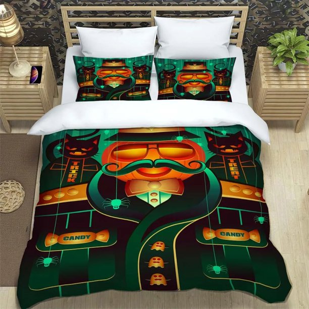 v2485 Bed Sheets Halloween personalized printed polyester bedding soft and comfortable Complete size Customizable comforter bedding sets 3-Piece Bedding Set (1 Duvet Cover + 2 Pillow Shams) Bed Sheets